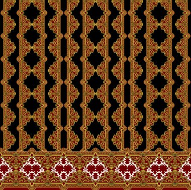 Dekoratif işlemeli Babür sanat motifli yaka motifli nakış desenli çiçek deseni çizimi. Geleneksel Geometrik Etnik stil tasarımı el yapımı sanat eserleri.