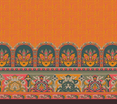 güzel etnik sınır ve çiçekler ve tekstil dijital motifler .paisley tasarım sanat illüstrasyonu geleneksel tasarım motifleri. paisley sınır tasarımı.
