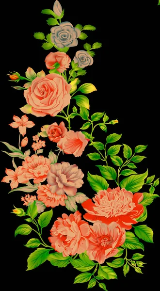 꽃무늬 분홍빛 꽃무늬 어두운 검은색 배경의 포장지 초대장 낭만적 행사들 — 스톡 사진