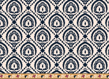 Pakistan desenli desenli desenli çiçek desenleri ve Hint çiçek motifleri. Tekstil ve dekorasyon için İtalyan tarzı desen. Tekstil sınırı geometrik etnik sınır tasarımı Babür motifsiz dikişsiz çiçek deseni.