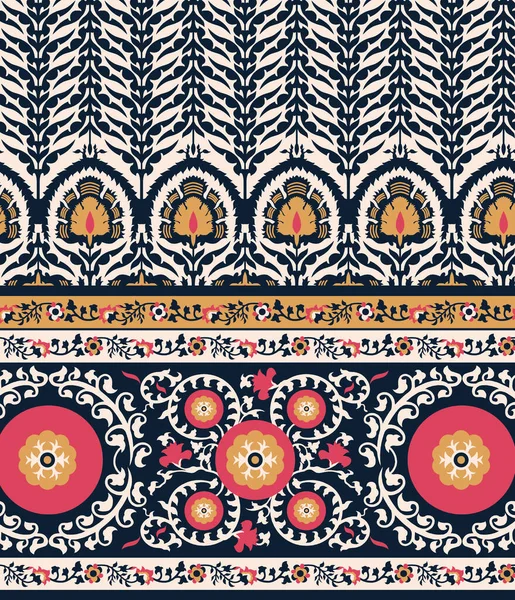 Pakistan Desenli Desenli Desenli Çiçek Desenleri Hint Çiçek Motifleri Tekstil — Stok Vektör