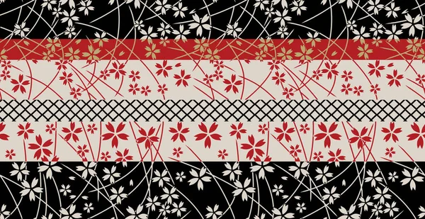 Borda Floral Têxtil Indiana Tradicional Sem Costura Borda Sem Costura — Vetor de Stock