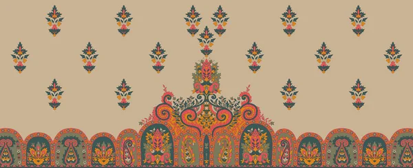 Gyönyörű Etnikai Határ Virágok Textil Digitális Motívumok Paisley Motívumok Paisley — Stock Vector