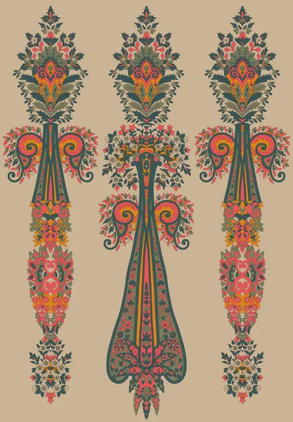 Hermosa Frontera Étnica Flores Textiles Motivos Digitales Paisley Motivos Paisley — Vector de stock