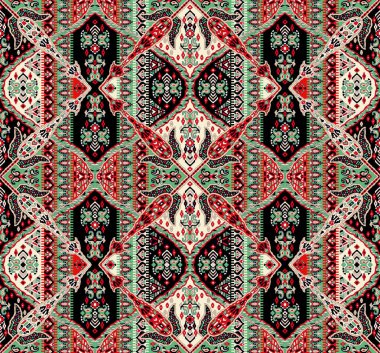 Ikat geometrik folklor süsü. Kabile etnik vektör dokusu. Aztek tarzında kusursuz çizgili desen. Şekil kabile nakışı. Hintli, İskandinav, Çingene ve Meksikalı, halk örnekleri.