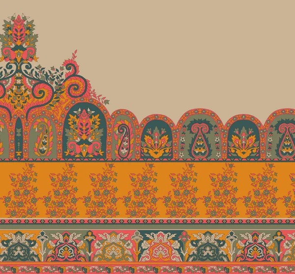 Hermosa Frontera Étnica Flores Textiles Motivos Digitales Paisley Motivos Paisley — Foto de Stock