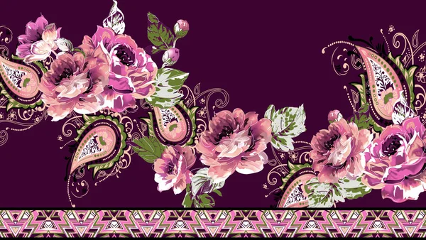 Digitale Textilmotiv Rand Und Moghul Kunst Nahtloses Muster Mit Paisley — Stockfoto