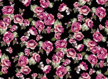 Çiçekli suluboya desenler, zambaklar, tomurcuklar ve yapraklar. İllüstrasyon Güzel şakayık, ve arka planda yaprakları olan şakayık çiçekleri. Kusursuz çiçek deseni, sınır. Suluboya resim. Elle çizilmiş illüstrasyon. Kumaş tasarımı.