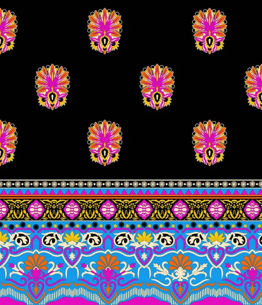 Pakistani Digital Print Design Set Oriental Damask Border Patterns Greeting — стокове фото