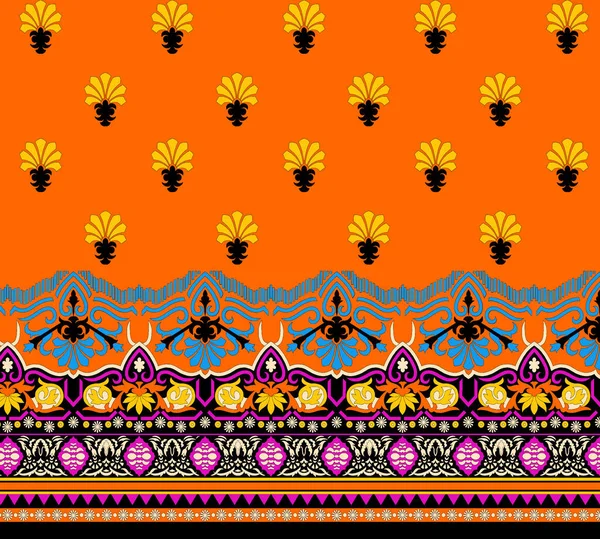 전통적 디자인 패턴을 디지털 텍스처 Geomestical Patterns Printed Designs Sari — 스톡 사진