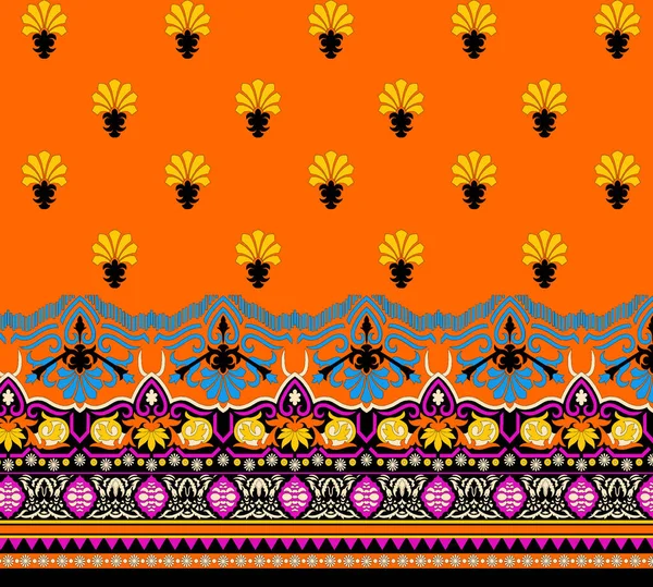 전통적 디자인 패턴을 디지털 텍스처 Geomestical Patterns Printed Designs Sari — 스톡 사진