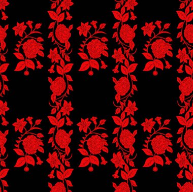 Güllerle donatılmış klasik arka plan, kusursuz desenler, eski duvar kağıtları, güzel kumaşlar, dekorasyon ve tasarım için grunge çiçekleriyle kaplanmış..