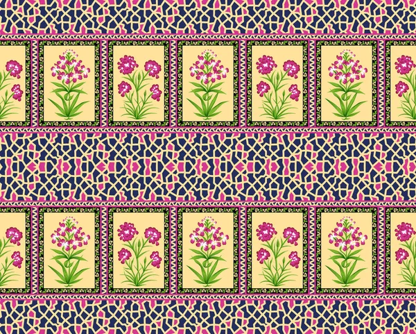 Patrón Mosaico Sin Costuras Dibujado Mano Abstracto Con Adornos Florales — Foto de Stock