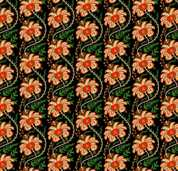 Embroidery seamless pattern with beautiful wildflowers. Summer print. Fashion design. Pakistani embroidered illustration.