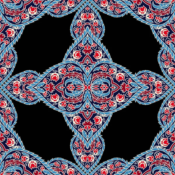 民族の花のボーダーデザイン要素 幾何学的な要素を組み合わせた民族デザイン 民族的幾何学的デザインと暗い色の組み合わせ — ストックベクタ