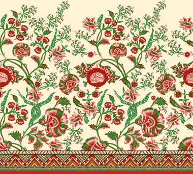 Dijital dokusu olan kusursuz suluboya çiçek tasarımı. Kusursuz suluboya çiçek deseni - pembe allık çiçek unsurları, koyu siyah arkaplan üzerinde yeşil yapraklar; ambalajlar, duvar kağıtları, kartpostallar, tebrik kartları ve düğün davetiyeleri için.