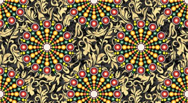 Soyut, pürüzsüz yuvarlak desenli, etnik güdüleri olan, Mandala elementleri ve kalpleriyle daire çizen. renkli kız yinelenen arkaplan.