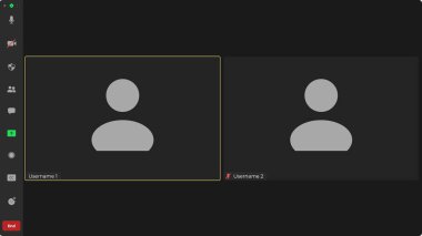 Kullanıcı simgesi ile çevrimiçi görüntü arayüzü şablonu. Çevrimiçi konferans. Pencere Uygulaması şablonunu ara. Görüntülü arama illüstrasyonu. Toplantı Uygulaması Düz Vektörü.