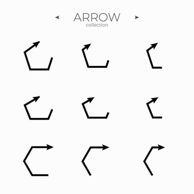 Birinci sınıf ok çizgisi. Pürüzsüz Ok simgeleri ayarlandı. Moda tarzı. Web siteleri için web sembolleri. Vektör illüstrasyonu