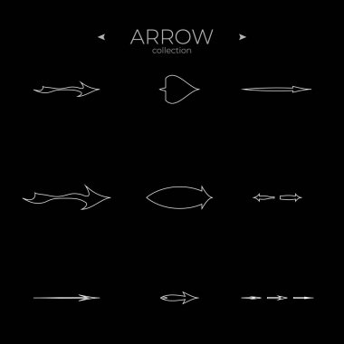 İnce Çizgi Simgeleri. Evrensel Ok simgesi. İnce çizgi tarzı. Basit Minimal Pictogram. Vektör illüstrasyonu
