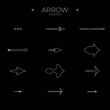 Basit ok simgeleri kümesi. Evrensel Ok simgesi. Temel yapay zeka elementlerini oku. Apps için. Vektör illüstrasyonu