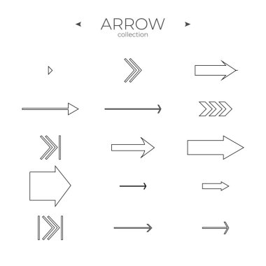 Birinci sınıf ok çizgisi. Taslak sembol koleksiyonu. Temel yapay zeka elementlerini oku. Basit Minimal Pictogram. Vektör