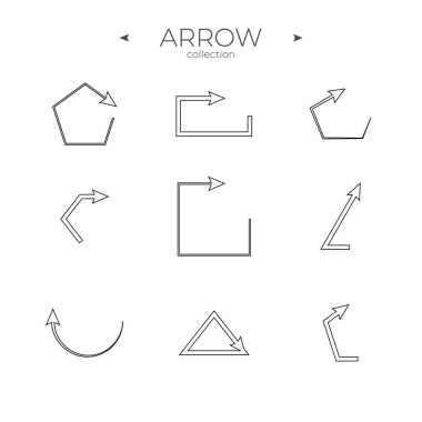 Basit ok simgeleri kümesi. Ok vektör simgesi ayarlandı. Modern vektör sembolleri. İnternette ve mobil UI 'da kullanmak için. Vektör illüstrasyonu
