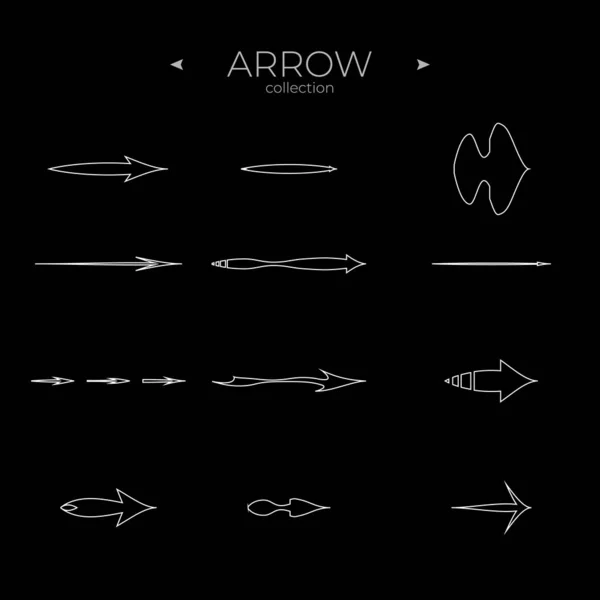 Linea Freccia Icona Impostata Collezione Simboli Outline Freccia Elementi Base — Vettoriale Stock
