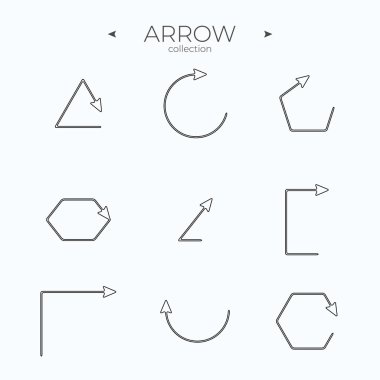 İnce Çizgi Simgeleri. Doğrusal Ok simgeleri ayarlandı. Temel yapay zeka elementlerini oku. Basit Minimal Pictogram. Vektör