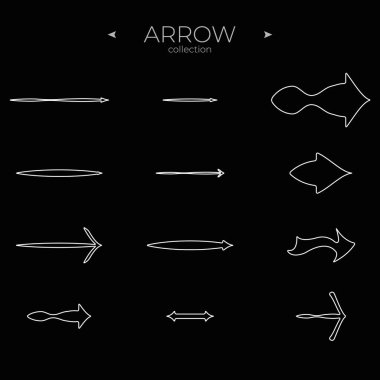 İnce Çizgi Simgeleri. Doğrusal Ok simgeleri ayarlandı. İnce çizgi tarzı. Apps için. Vektör illüstrasyonu