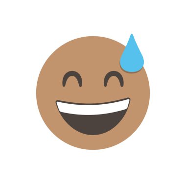 Phew emoji, sırıtan terli surat, rahatlama emojisi. Komik sarı ifade. gülümseyen yüz ifadesi karakter tasarımı. Üç boyutlu izole edilmiş. Vektör Emoji. arayüz için