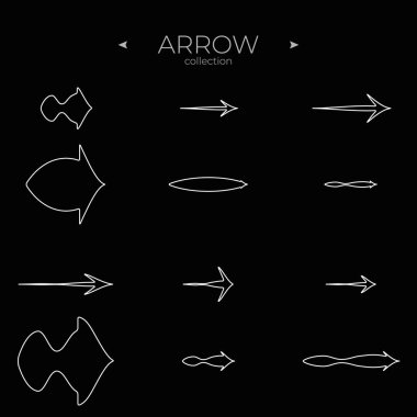 Satır Arrow simgesi ayarlandı. Doğrusal Ok simgeleri ayarlandı. İnce çizgi tarzı. Web Grafikleri için. Vektör illüstrasyonu