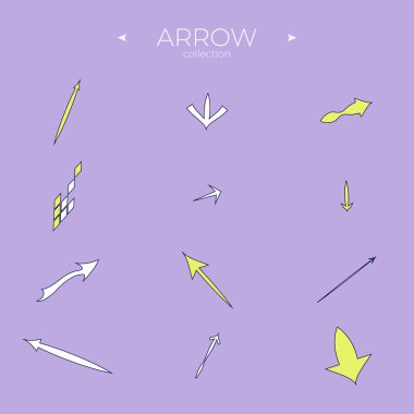 Renkli oklar. Renkli çizgi roman oku. Ok logosu konsepti. Web sitesi tasarımı. Oklar izole edildi