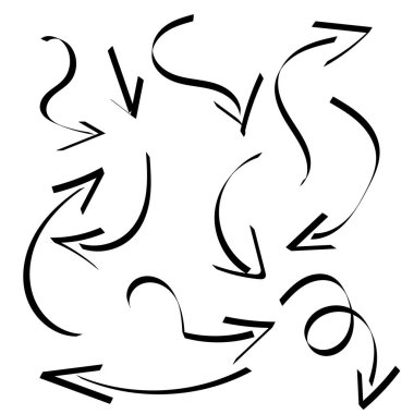 Vektör ok el çizimi. Grunge Sketch oku. Fırça darbesi. Arka planda izole edilmiş. Vektör