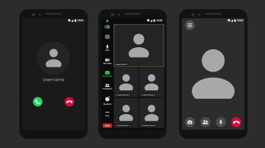 Video konferans pencereleri örtüşüyor. Çevrimiçi konferans. Kullanıcı web video arama penceresi. Sosyal uzak medya kavramı. Mockup Kit arayüzü.