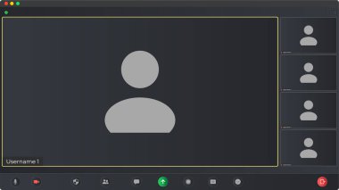 Video konferans kullanıcı arayüzü. Video aramaları pencere kaplaması. Ekran şablonunu ara. Video konferansı. Mokup UI, UX.