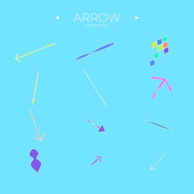 Renkli oklar. Renkli koleksiyon. Soyut minimalist kalıplar. Sembol seti. Vektör gezintisi