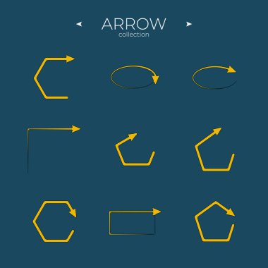 Vektör Ok Simgeleri. Oklar rengarenk. Zarif bir tarzla. Kıvırcık ve dalga yönlendirmesi. Oklar izole edildi
