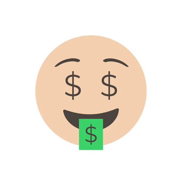 Para Ağızlı Dolar Işareti Gözlü Para Suratlı Vektör Çizimi Gülümseyen — Stok Vektör