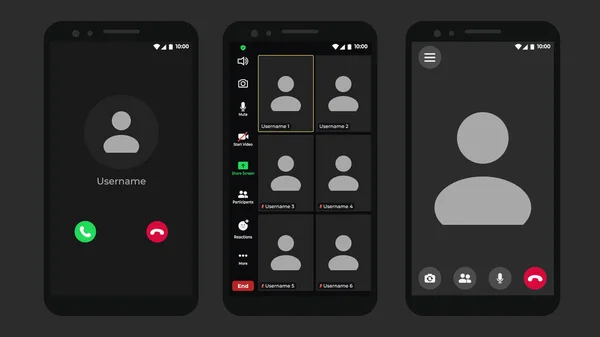 Interface Utilisateur Chat Vidéo Demande Appels Modèle Écran Appel Vidéo — Image vectorielle