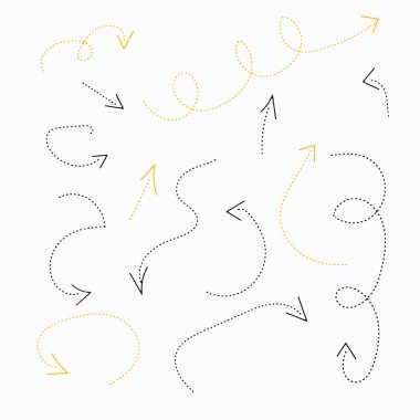 Çeşitli taslak Doodle Okları. Bilgi elementleri arka planda izole edildi. Grunge dokusu. Çocukların kalem çizimleri. Vektör