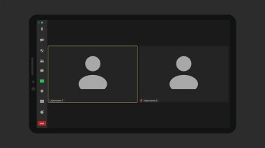 Video konferans pencereleri örtüşüyor. Kullanıcı web video arama penceresi. Ekran şablonunu ara. Video konferansı. Video çağrı teknolojisi.