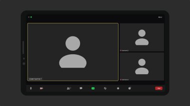 Video sohbet kullanıcı arayüzü. Arama başvurusu. Ekran şablonunu ara. Video çağrısı. Uzak iletişim.
