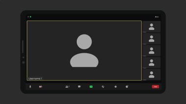 Kullanıcı simgesi ile çevrimiçi görüntü arayüzü şablonu. Sosyal iletişim başvurusu. Kullanıcı web video arama penceresi. Video Arama Şablonu. Mockup Kit arayüzü.
