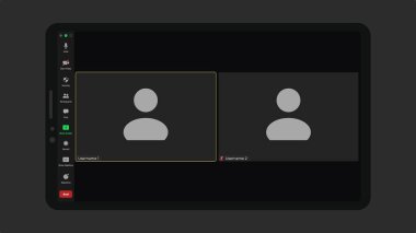 Video konferans kullanıcı arayüzü. Çevrimiçi konferans. Video konferans ikonu. İnternetteki Webinar sohbeti. Boş tel çerçevesi.