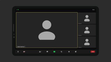 Kullanıcı simgesi ile çevrimiçi görüntü arayüzü şablonu. Çevrimiçi konferans. Kullanıcı web video arama penceresi. Video konferansı. Video çağrı teknolojisi.