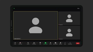Kullanıcı simgesi ile çevrimiçi görüntü arayüzü şablonu. Kullanıcı web video arama penceresi. Kullanıcı web video arama penceresi. İnternetteki Webinar sohbeti. Vektör UI ekranı.
