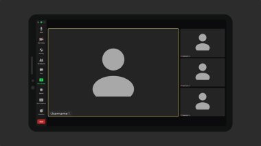 Video sohbet kullanıcı arayüzü. Çevrimiçi konferans. Ekran şablonunu ara. Video konferansı. Vektör illüstrasyonu.