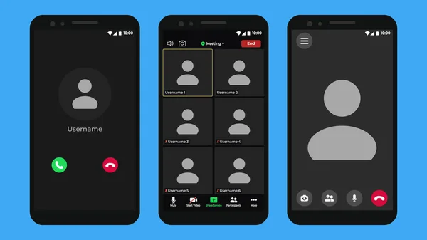 Şablon video konferans kullanıcı arayüzü. Çevrimiçi konferans. Ekran şablonunu ara. İnternetteki Webinar sohbeti. Mockup Kit arayüzü.