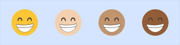 Set Lächelt Grinst Vektorillustration Lächelnde Emoticon Charakterdesign Isoliert Auf Weißem — Stockvektor